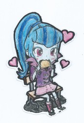 Size: 877x1284 | Tagged: safe, artist:suparogue, sonata dusk, equestria girls, g4, bench, blushing, chibi, female, food, heart, nom, solo, sonataco, taco, that girl sure loves tacos, that siren sure does love tacos, traditional art