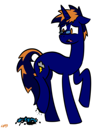 Size: 1664x2140 | Tagged: safe, artist:cobaltblaze93, artist:fenixthefox93, oc, oc only, oc:cobalt blaze, pony, unicorn, car, crushed, destruction, digital art, giant pony, macro, simple background, solo, transparent background