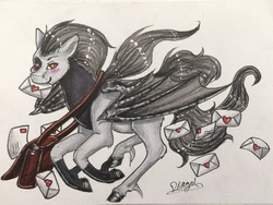 Size: 3264x2448 | Tagged: safe, artist:drago-draw, oc, oc only, bat pony, pony, commission, high res, solo, traditional art