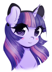 Size: 1177x1621 | Tagged: safe, artist:fluffymaiden, twilight sparkle, pony, g4, :3, bust, cat ears, cute, female, looking at you, portrait, simple background, smiling, solo, twiabetes, white background