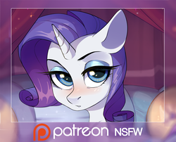 Size: 3512x2837 | Tagged: safe, artist:fensu-san, rarity, pony, g4, blushing, bust, female, high res, indoors, patreon, patreon logo, patreon preview, solo