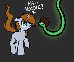Size: 1280x1072 | Tagged: safe, artist:neuro, oc, oc only, oc:littlepip, pony, snake, unicorn, fallout equestria, afro, clothes, comic, danger noodle, fanfic, fanfic art, female, filly, filly littlepip, glowing, gray background, hooves, horn, mutation, open mouth, pun, rad, radiated, radiation, raised hoof, simple background, snake tail, sunglasses, surprised, tongue out, wide eyes, wig