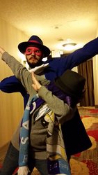 Size: 1152x2048 | Tagged: safe, artist:drunkenbear, human, /co/, /co/nrad, /mlp/, /mlp/-tan, 2016, 4chan cup scarf, clothes, convention, cosplay, costume, dab, irl, irl human, nightmare nights dallas, photo, scarf