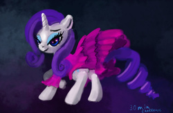 Size: 2000x1300 | Tagged: safe, artist:xbi, rarity, pony, g4, 30 minute art challenge, abstract background, clothes, dress, female, lidded eyes, raised hoof, solo