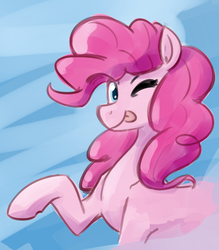 Size: 731x833 | Tagged: safe, artist:whatsapokemon, pinkie pie, earth pony, pony, g4, female, one eye closed, solo, tongue out, wink