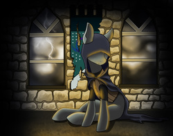 Size: 3000x2360 | Tagged: safe, artist:asklevee, earth pony, pony, great hall, high res, male, solo, stallion, stormy night