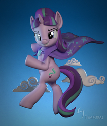 Size: 1200x1424 | Tagged: safe, artist:temporal333, starlight glimmer, pony, g4, 3d, blender, cape, clothes, female, hero, powerful, solo, trixie's cape, vray