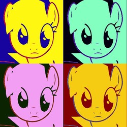 Size: 639x639 | Tagged: safe, edit, edited screencap, screencap, derpy hooves, pegasus, pony, g4, season 6, to where and back again, andy warhol, cute, female, funny, mare, modern art, pop art, solo