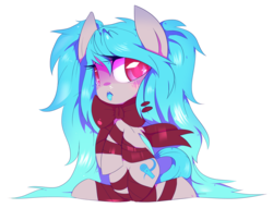 Size: 4858x3702 | Tagged: safe, artist:sorasku, oc, oc only, oc:soda pop, bat pony, pony, absurd resolution, female, gift wrapped, mare, ribbon, simple background, solo, tied up, transparent background
