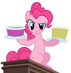 Size: 1866x1928 | Tagged: safe, artist:rayne-feather, pinkie pie, earth pony, pony, g4, season 2, secret of my excess, cake, female, food, hoof hold, raised eyebrow, simple background, solo, transparent background, vector