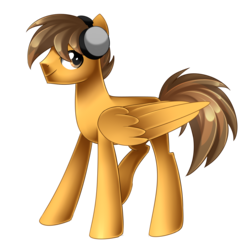Size: 2502x2429 | Tagged: safe, artist:scarlet-spectrum, oc, oc only, oc:compylight, pegasus, pony, brown hair, commission, headphones, high res, male, simple background, smiling, solo, stallion, transparent background