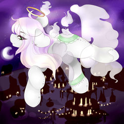 Size: 1024x1024 | Tagged: safe, artist:princesstiramichyuu, oc, oc only, oc:angel wings, original species, scented pony, candle, halo, solo