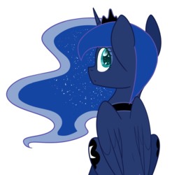 Size: 1417x1440 | Tagged: safe, artist:despotshy, princess luna, pony, g4, female, looking back, simple background, solo, transparent background