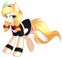 Size: 1024x937 | Tagged: safe, artist:daydreamsyndrom, oc, oc only, oc:vive, pony, unicorn, bow, clothes, cuffs (clothes), dress, female, glowing horn, hair bow, horn, magic, maid, mare, solo