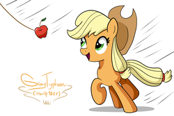 Size: 3000x2000 | Tagged: safe, artist:graytyphoon, applejack, earth pony, pony, g4, apple, bait, female, food, high res, rope, solo