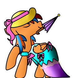 Size: 497x513 | Tagged: safe, artist:gwen, artist:marcy, artist:marcyeveret, oc, oc only, oc:cold front, pegasus, pony, bonnet, bow, clothes, crossdressing, cute, dress, eyes closed, male, pegasus oc, smiling, solo, stallion, umbrella, wings