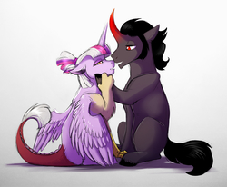 Size: 2569x2121 | Tagged: safe, artist:vindhov, king sombra, oc, oc:eris, alicorn, hybrid, pony, g4, alicorn oc, canon x oc, female, high res, interspecies offspring, mare, next generation, offspring, offspring shipping, parent:discord, parent:twilight sparkle, parents:discolight, shipping