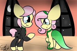 Size: 750x500 | Tagged: safe, artist:sugarcloud12, fluttershy, g4, butterscotch, clothes, dress, gala, male, rule 63, self ponidox, selfcest, ship:flutterscotch, shipping, straight