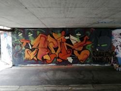 Size: 1280x960 | Tagged: safe, artist:alvin, changeling, graffiti, irl, photo, squint