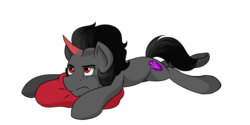 Size: 1024x512 | Tagged: safe, artist:yogfan, king sombra, pony, g4, colored horn, curved horn, cutie mark, horn, male, missing accessory, pillow, prone, simple background, solo, sombra horn, sombra's cutie mark, transparent background