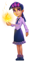 Size: 338x714 | Tagged: safe, artist:gor1ck, twilight sparkle, human, g4, clothes, female, fire, horn, horned humanization, humanized, magic, multiple horns, simple background, solo, transparent background