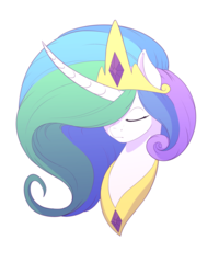 Size: 2400x3000 | Tagged: safe, artist:souladdicted, princess celestia, pony, g4, crown, curved horn, eyes closed, female, high res, horn, jewelry, regalia, simple background, solo
