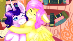 Size: 809x460 | Tagged: artist needed, safe, fluttershy, rarity, g4, butterscotch, elusive, love in kindness, rule 63