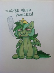 Size: 956x1280 | Tagged: safe, oc, oc only, alicorn, pony, alicorn oc, alicornified, drugs, marijuana, princess, race swap, solo, traditional art