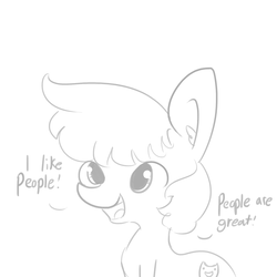 Size: 1280x1280 | Tagged: safe, artist:tjpones, oc, oc only, earth pony, pony, dialogue, grayscale, monochrome, simple background, solo, white background