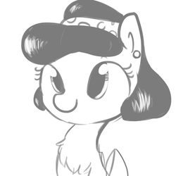 Size: 1280x1280 | Tagged: safe, artist:tjpones, oc, oc only, earth pony, pony, bust, chest fluff, ear piercing, earring, grayscale, hairband, jewelry, monochrome, piercing, simple background, solo, white background