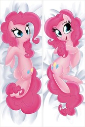 Size: 750x1113 | Tagged: artist needed, safe, pinkie pie, earth pony, pony, g4, body pillow, body pillow design, cute, diapinkes, female, mare, on back, open mouth, solo