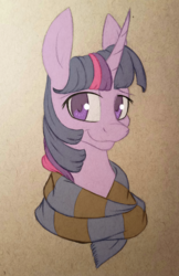 Size: 2477x3818 | Tagged: safe, artist:waterferret, twilight sparkle, pony, g4, bust, clothes, crossover, female, harry potter (series), high res, looking at you, portrait, ravenclaw, scarf, solo, traditional art