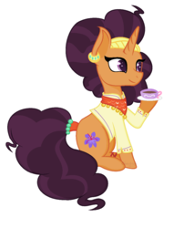 Size: 1020x1264 | Tagged: safe, artist:chaostrical, artist:xandriascript, saffron masala, pony, g4, spice up your life, collaboration, female, sitting, solo