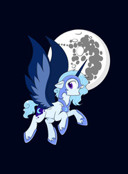 Size: 1244x1680 | Tagged: safe, artist:sirius, oc, oc only, pegasus, pony, clothes, costume, fake horn, fangs, flying, moon, night, nightmare night costume, open mouth, solo, stars