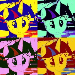 Size: 478x478 | Tagged: safe, edit, edited screencap, screencap, twilight sparkle, alicorn, pony, unicorn, g4, ppov, andy warhol, cute, excited, female, happy, modern art, pop art, solo, twilight sparkle (alicorn)