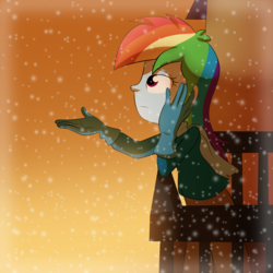 Size: 5000x5000 | Tagged: safe, artist:fj-c, rainbow dash, equestria girls, g4, absurd resolution, catching snowflakes, clothes, female, gloves, profile, snow, snowfall, solo, winter