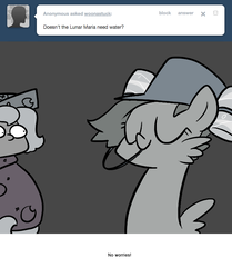 Size: 666x795 | Tagged: safe, artist:egophiliac, princess luna, oc, oc:danger mcsteele, sea pony, moonstuck, g4, cartographer's cap, drinking hat, filly, grayscale, hat, marauder's mantle, monochrome, woona, woonoggles, younger