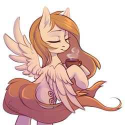 Size: 3000x3000 | Tagged: safe, artist:fensu-san, oc, oc only, oc:anima (lord_salt), pegasus, pony, eyes closed, female, food, high res, mare, simple background, solo, tea, white background