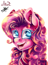 Size: 600x800 | Tagged: safe, artist:enoja, artist:princesscrystal36, pinkie pie, earth pony, pony, g4, bust, female, portrait, simple background, smiling, solo, transparent background