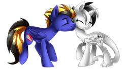 Size: 4031x2240 | Tagged: safe, artist:scarlet-spectrum, oc, oc only, oc:cloak, oc:dw, bat pony, pegasus, pony, duo, eyes closed, high res, male, raised hoof, simple background, straight, transparent background
