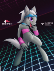 Size: 1000x1333 | Tagged: safe, artist:darkdoomer, derpibooru exclusive, silver spoon, earth pony, anthro, g4, bandeau, belly button, crossover, digimon, female, retrowave, solo