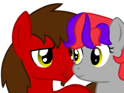 Size: 1600x1200 | Tagged: safe, artist:toyminator900, oc, oc only, oc:chip, oc:dee valerie, earth pony, pegasus, pony, male, oc x oc, shipping, simple background, straight, transparent background
