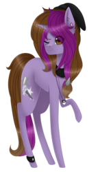 Size: 1509x2897 | Tagged: safe, artist:bonniebatman, oc, oc only, oc:symphony diamond, pony, unicorn, female, mare, one eye closed, raised hoof, simple background, solo, transparent background, wink