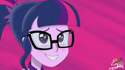 Size: 4800x2700 | Tagged: safe, artist:engi, sci-twi, twilight sparkle, equestria girls, g4, clothes, female, glasses, high res, signature, solo