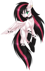 Size: 750x1184 | Tagged: safe, artist:doekitty, oc, oc only, oc:emala jiss, pegasus, pony, choker, female, flying, mare, simple background, solo, spiked choker, transparent background