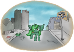 Size: 2845x1995 | Tagged: safe, artist:zutcha, oc, oc only, oc:lonely day, alicorn, pony, fanfic:earth without us, ponies after people, alicorn oc, destruction, solo, spread wings