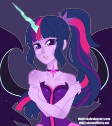 Size: 800x900 | Tagged: safe, artist:riddlish, sci-twi, twilight sparkle, equestria girls, g4, my little pony equestria girls: legend of everfree, clothes, dress, female, looking at you, midnight sparkle, open mouth, solo, the midnight in me