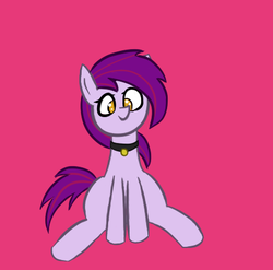 Size: 449x443 | Tagged: safe, artist:seafooddinner, oc, oc only, oc:mystic blare, pony, bell, bell collar, collar, simple background, sitting, solo