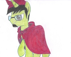 Size: 3048x2438 | Tagged: safe, derpibooru exclusive, oc, oc only, oc:green rage, pony, unicorn, angry, beard, cloak, clothes, facial hair, glasses, high res, male, solo, stallion, traditional art