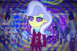 Size: 1150x760 | Tagged: safe, artist:snakeythingy, upper crust, equestria girls, g4, clothes, crystal prep academy uniform, hypnosis, hypnotized, master, school uniform, solo focus, swirly eyes, text